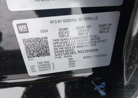 2024 Chevrolet Silverado 1500 4Wd Short Bed High Country z USA, uszkodzony, nr VIN 1GCUDJEL7RZ305020